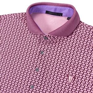 Greyson Mens Large Wolf Moon Printed Golf Polo Shirt Pink Red